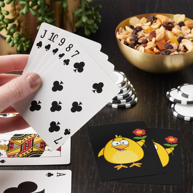 Rolig Kyckling som Håller Blomma Glad Djur Casinokort (Skapare uppladdad)