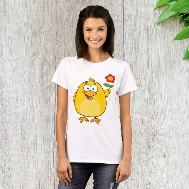 Rolig Kyckling som håller blomma Glad Djur T Shirt (Skapare uppladdad)