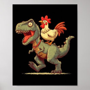Rolig kyckling som rider på dinosaurie-grafik för poster