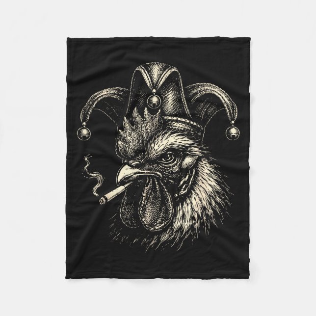 Rolig kyckling som röker cigarett meme tupp jester fleecefilt (Framsidan)
