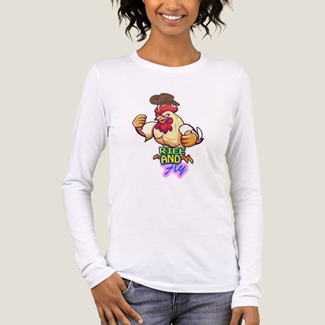 Rolig Kyckling Stig Upp och Flyg” T-Shirt (Framsida)