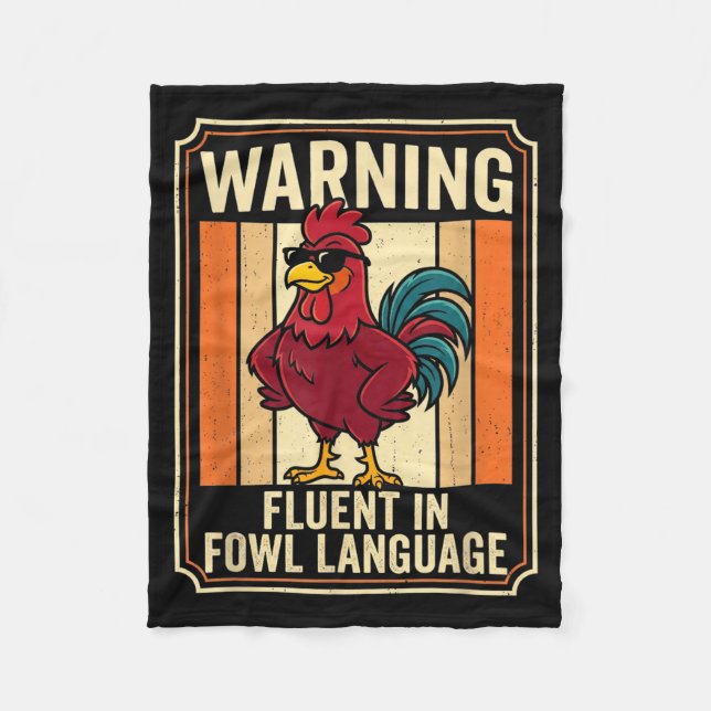 Rolig Kyckling Tupp Humor Varning Flytande I Fågel Fleecefilt (Framsidan)