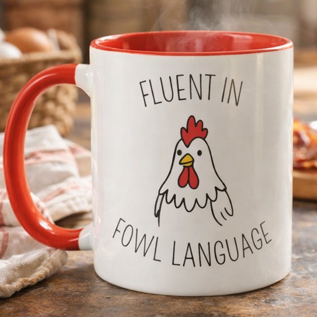 Rolig kycklingälskare som talar flytande fågelsprå mugg (Funny Chicken Mug “Fluent in Fowl Language” | Humorous Coffee Cup Gift)