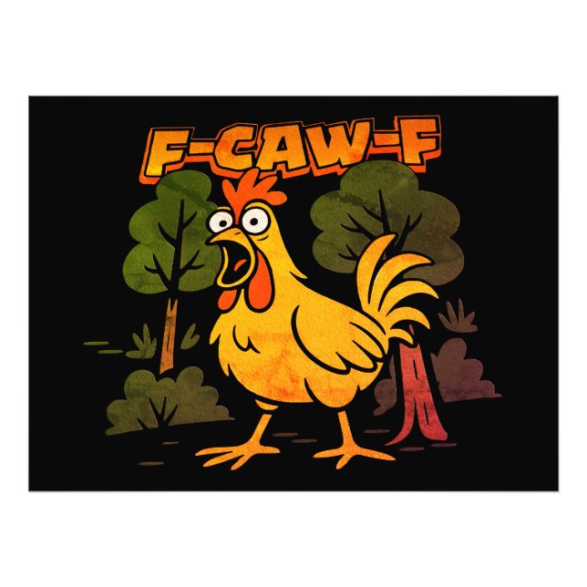 Rolig Kycklingdesign – F-Caw-F Tecknad Djurhumor Fototryck (Framsidan)