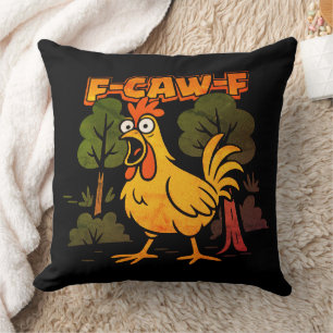 Rolig Kycklingdesign – F-Caw-F Tecknad Djurhumor Kudde