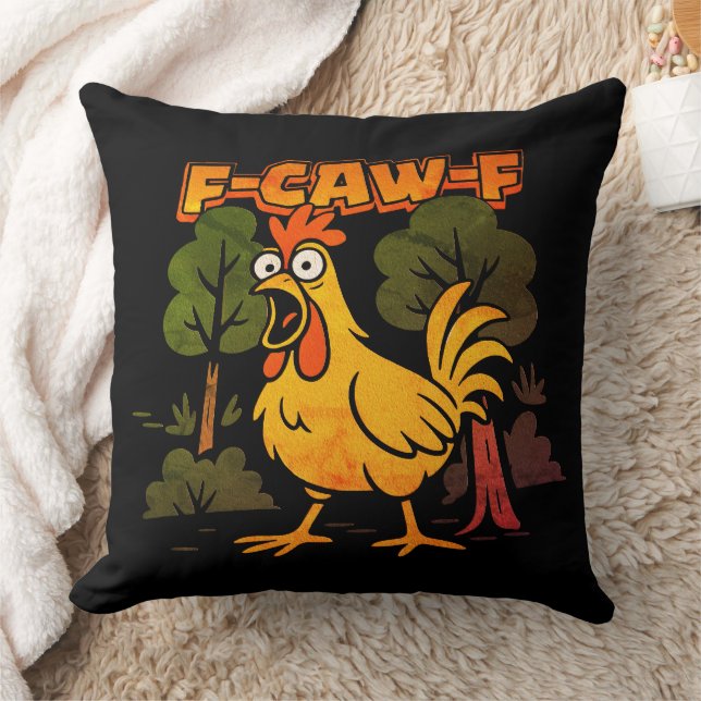 Rolig Kycklingdesign – F-Caw-F Tecknad Djurhumor Kudde (Filt)