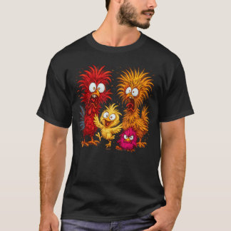 Rolig Kycklingfamilj Galen Kyckling Tecknad Film T Shirt