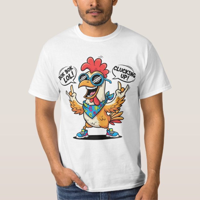 Rolig Kycklingmaskot T-Shirt – Djärv Pop Art Serie (Framsida)