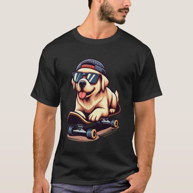 Rolig Labrador med Skateboard Labrador Retriever T Shirt (Framsida)