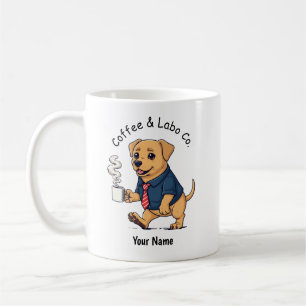 Rolig Labrador Retriever Hund Affärsdräkt Kaffe Kaffemugg