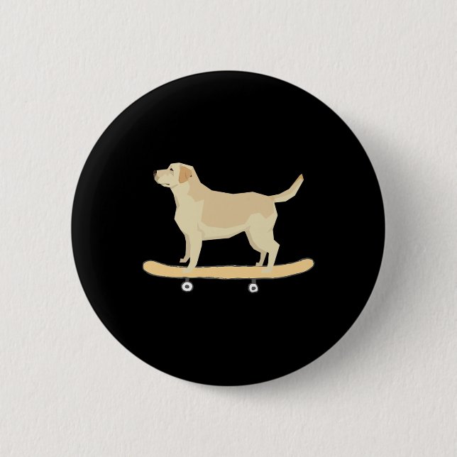 Rolig Labrador Skateboard Hund T Tröja Present  Knapp (Framsida)