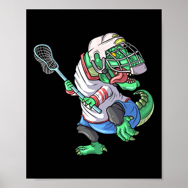 Rolig Lacrosse Dinosaur T Rex Med Lacrosse Pinne  Poster (Framsidan)
