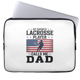 Rolig Lacrosse Pappa Amerikansk Flagga Vintage T-S Laptop Fodral