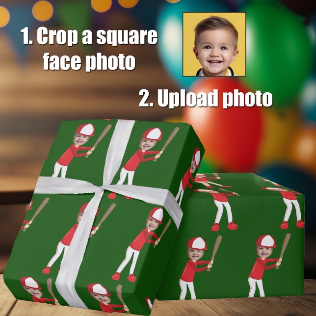 Rolig Lägg till Barn Ansikte Foto Basebollspelare  Presentpapper (Skapare uppladdad)
