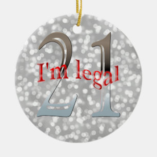 Rolig laglig 21st jul för födelsedagBokeh silver Julgransprydnad Keramik