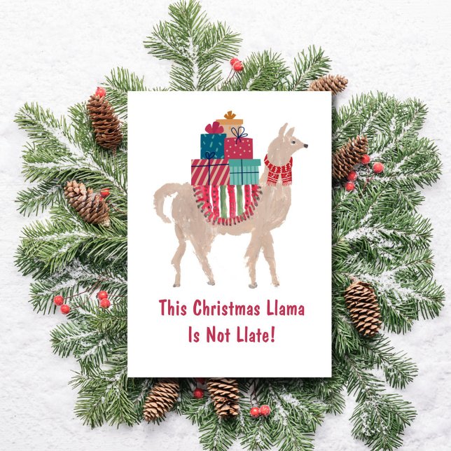 Rolig Lama Alpaca Söt Originell Försenad Jul Helgkort (This hand-illustrated llama Christmas card reads: "This Christmas Llama is not late!")