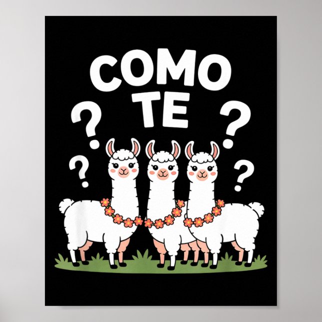 Rolig lama blommig krans como te frågetecken F Poster (Framsidan)