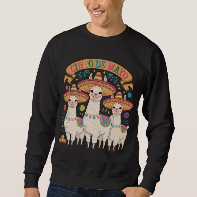 Rolig Lama Cinco De Mayo Fest Firande Lång Ärmad Tröja (Framsida)