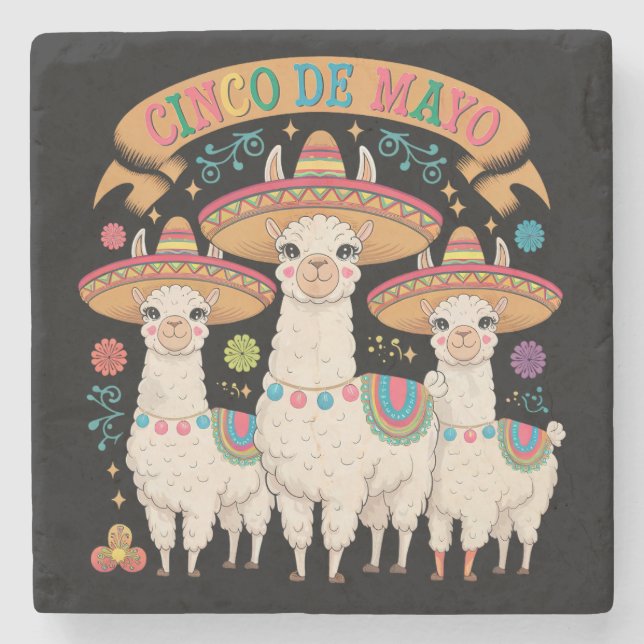 Rolig Lama Cinco De Mayo Festfirande Stenunderlägg (Framsidan)