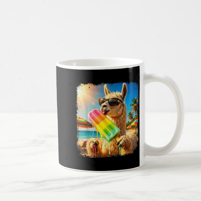 Rolig lama som äter popsicle sommar strand djur kaffemugg (Höger)