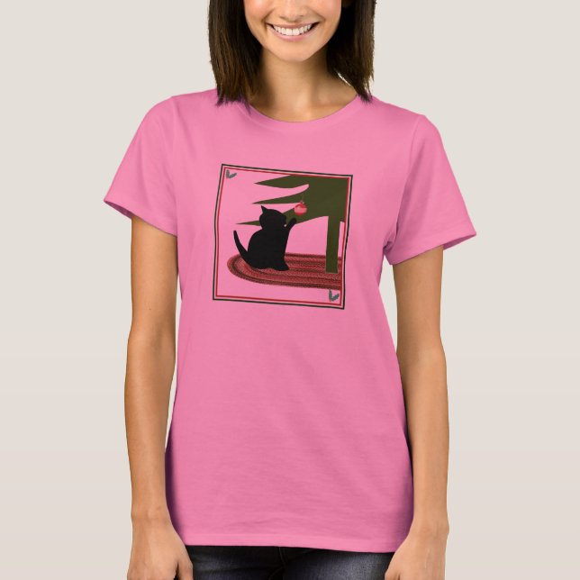 Rolig långärmadkvinna skjorta för katt för jul tee shirt (Framsida)