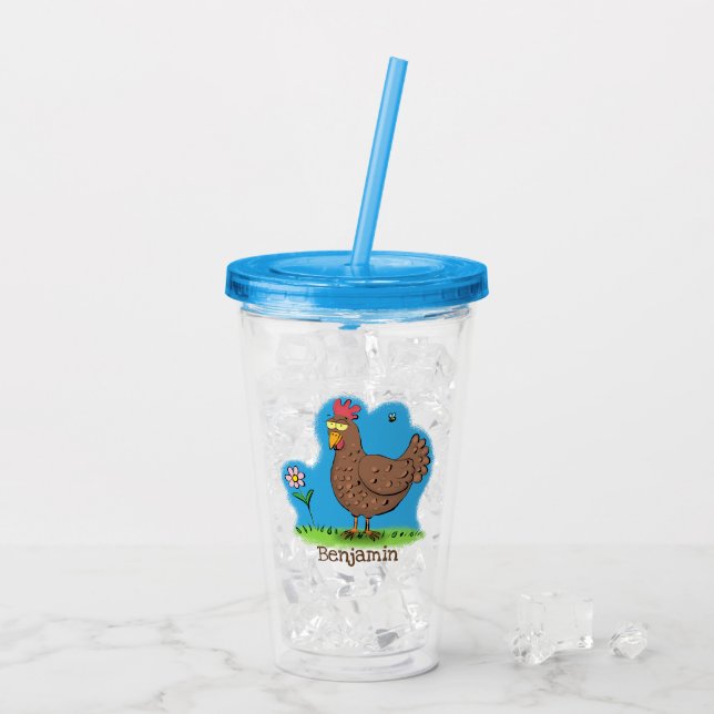 Rolig lantlig fantasifull tecknad höns take away mugg (Baksida Ice)