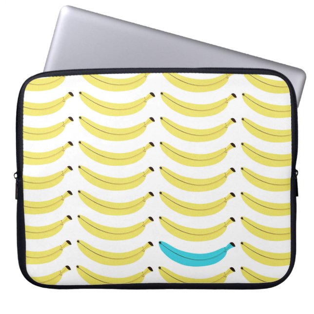 Rolig laptop sleeve - banantryck - blått/gult (Framsidan)