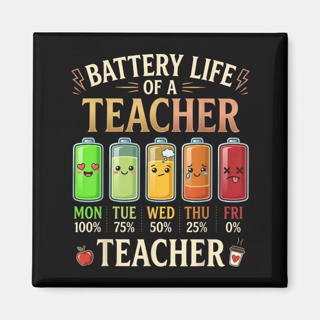Rolig Lärar Batteritid Rolig Tillbaka Till Skolan  Magnet (Framsidan)