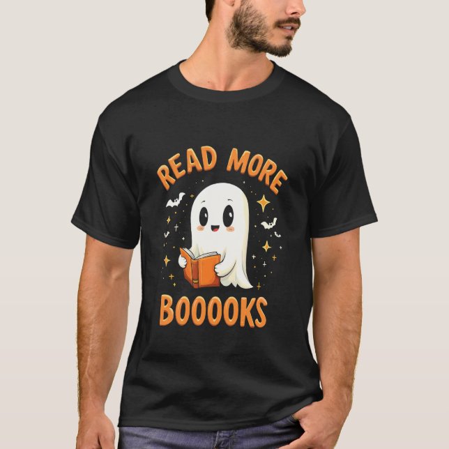 Rolig Läs Mer Boooooks Halloween Spökbok Kärlek T Shirt (Framsida)