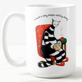 Rolig Läsande Katt - Bokdag Fördriver Verkligheten Kaffemugg