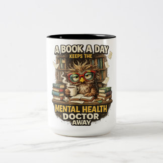 Rolig läsning uggla bokälskare mental hälsa kaffe Två-Tonad mugg