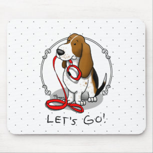 Rolig Låt oss gå! Gå Basset Hound (tre-färgad 1) Musmatta