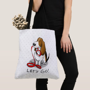 Rolig Låt oss gå! Gå Basset Hound (tre-färgad 1) Tygkasse