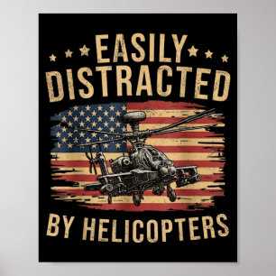 Rolig Lätt Distraherad av Apache Helikopter USA Poster