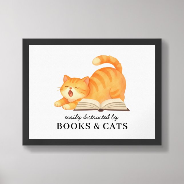 Rolig Lätt Distraherad Av Böcker & Katter  Poster (Skapare uppladdad)
