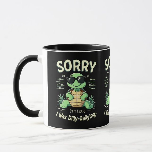 Rolig ledsen jag är sen Sköldpadda med Retro estet Mugg (Vänster)