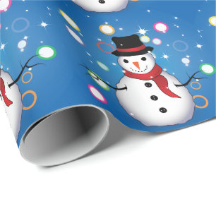 Rolig leende snöman God jul på BLÅTT Presentpapper