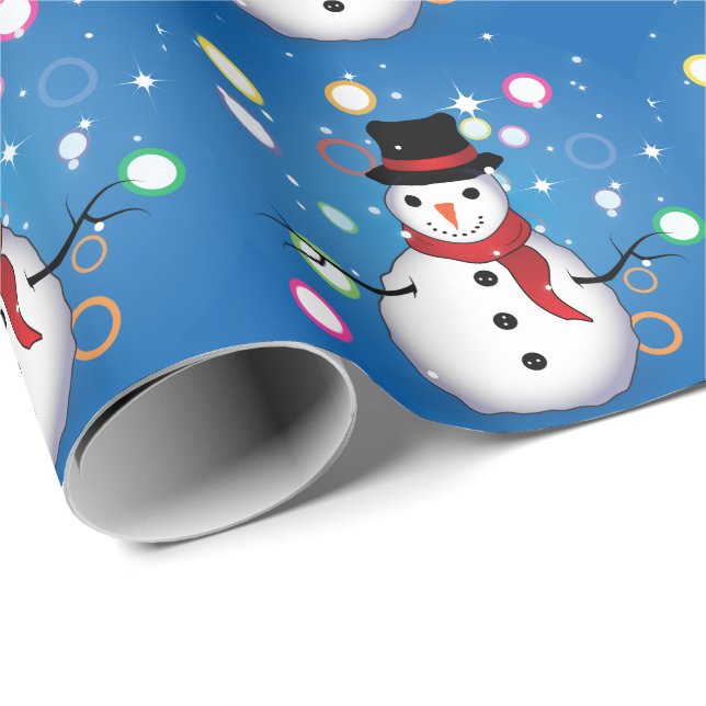 Rolig leende snöman God jul på BLÅTT Presentpapper (Rullad Hörn)