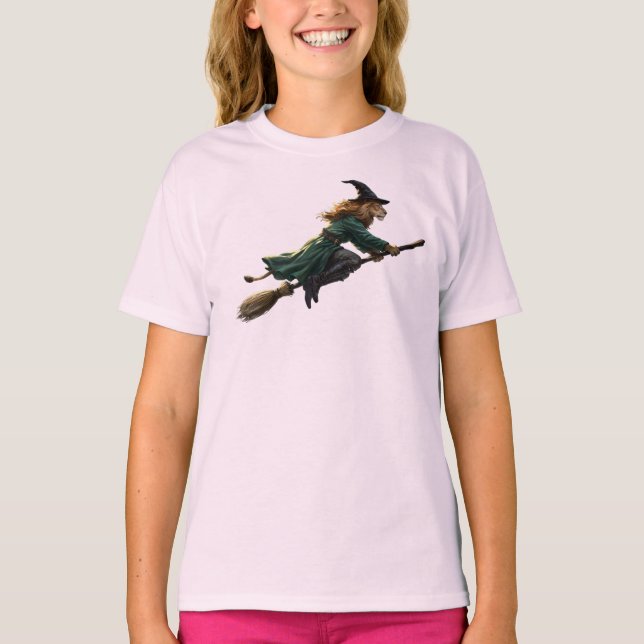 Rolig Lejon Häxa Halloween Barn T-Shirt (Framsida)
