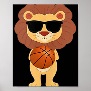 Rolig Lejon I Solglasögon Spelar Basket Tank T-Shi Poster