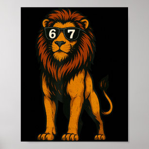 Rolig Lejon Sungles 67 Sex Sju Meme Poster