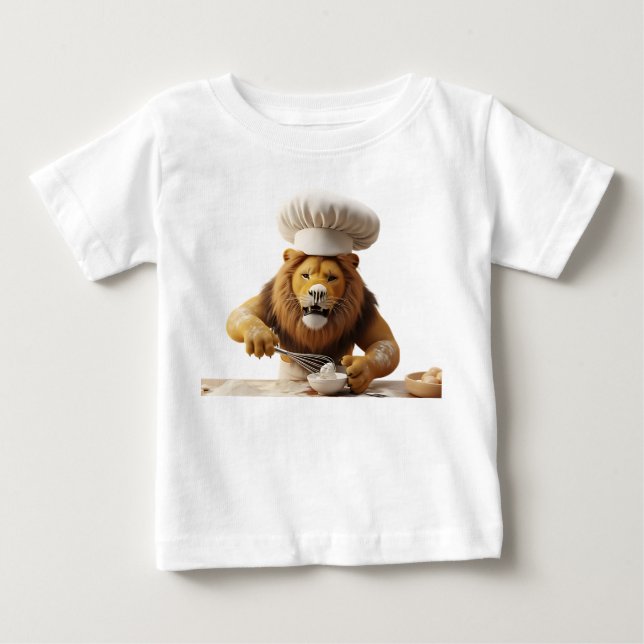 Rolig Lejonkock som Bakar med Visp och Mjöl T Shirt (Framsida)