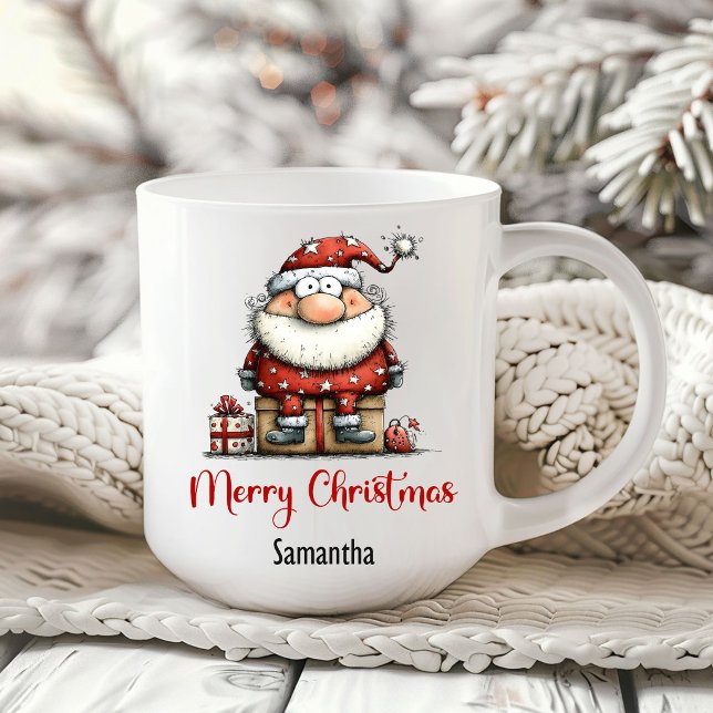 Rolig Lekfull Tomte Serieteckning Jul Kaffe Mugg (Funny Playful Santa Cartoon Holiday Coffee Mug)