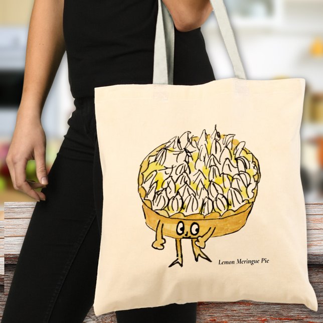 Rolig Lemondärrta Excentrisk Söt Tecknad Konst Tygkasse (Cute lemon meringue pie cartoon funny baking lovers gift tote bag)
