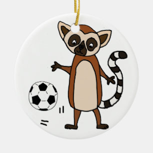 Rolig Lemur som leker fotbolltecknaden Julgransprydnad Keramik