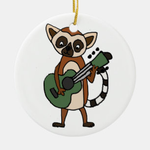 Rolig Lemur som leker gitarrkonst Julgransprydnad Keramik