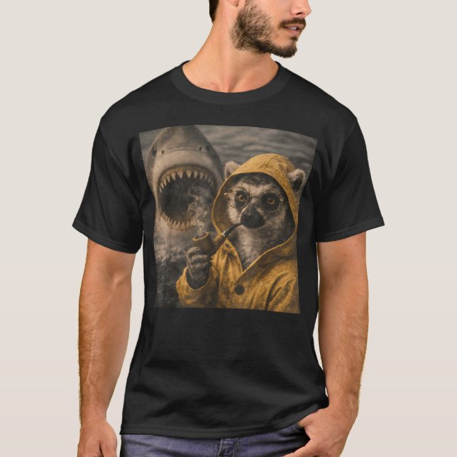 Rolig Lemur som Röker Pip Hajar Attack Meme T Shirt (Framsida)
