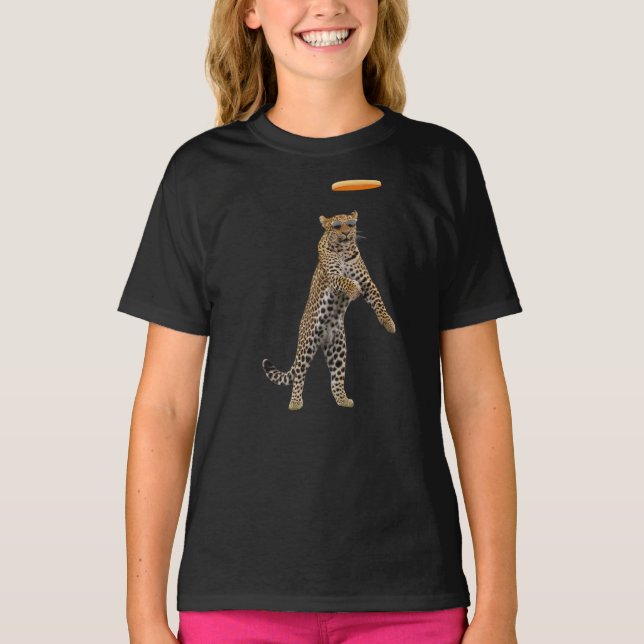 Rolig Leopard Disc Golf Barn T-Shirt (Framsida)