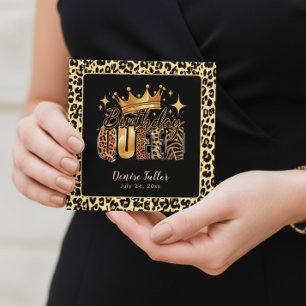 Rolig Leopard Födelsedagsdrottning Femtioårsdag Inbjudningar