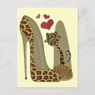 Rolig Leopard Stiletto och Katt Vykort